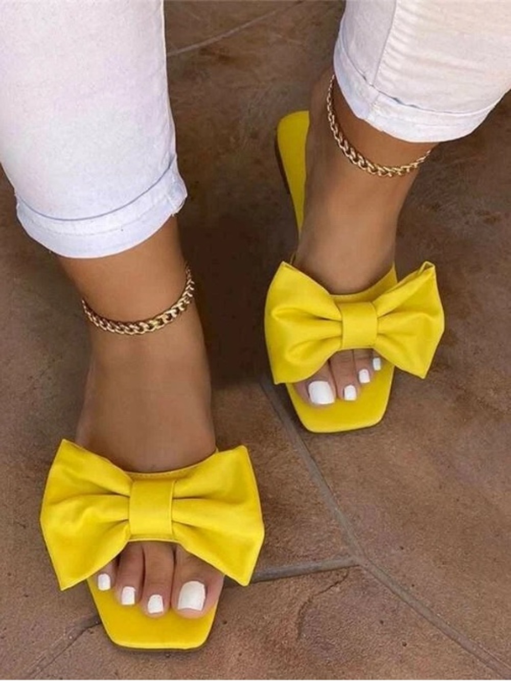 Yellow Bow Slide Sandals for Women